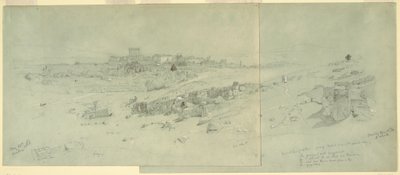 Tegning, Templer om morgenen, Baalbek, 12. maj 1868 af Frederic Edwin Church