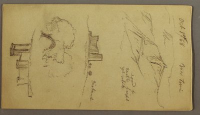 Tegning, Tre studier af et slot på en bakketop, 1. oktober 1868 af Frederic Edwin Church
