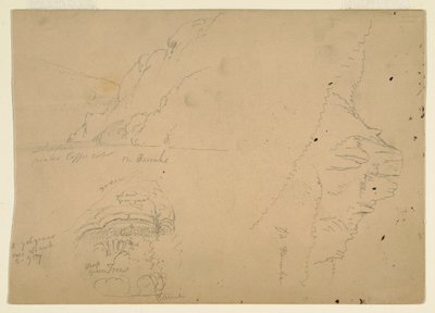 Tegning, Tre skitser af stejle bjergskråninger ved Donau, 1868 af Frederic Edwin Church