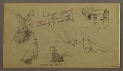 Tegning, By under en bjergtop, by på en bakketop, muligvis 1868-69 af Frederic Edwin Church
