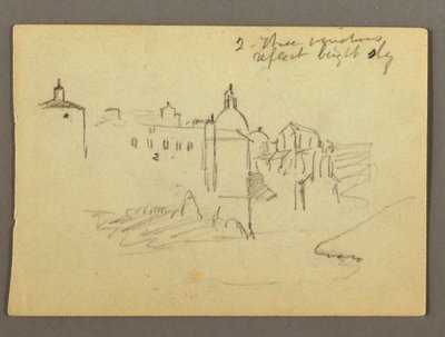 Tegning, Byens bygninger, muligvis 1868-69 af Frederic Edwin Church