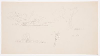 Tegning, Træer, en strand med buske og træer, september 1876 af Frederic Edwin Church