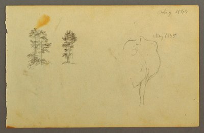 Tegning, træer, ko, 1844 af Frederic Edwin Church
