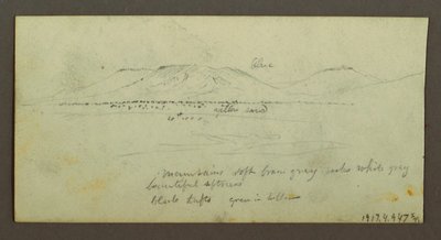 Tegning, To figurer og to kameler ved lejrbål, Figur- og kamelstudier, muligvis 1868 af Frederic Edwin Church