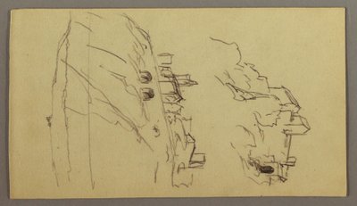 Tegning, To studier af en by på en bjergtop, muligvis 1868-69 af Frederic Edwin Church