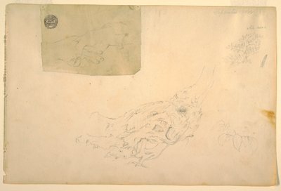Tegning, To hænder, der ryster, knudrede trærødder, september 1844 af Frederic Edwin Church