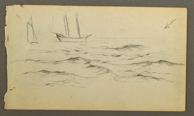 Tegning, To sejlbåde, bølger, muligvis 1860 af Frederic Edwin Church