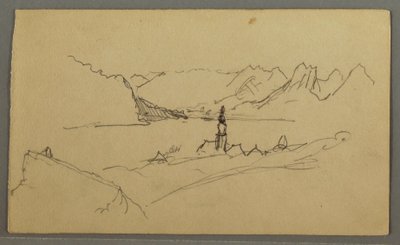 Tegning, Dal, Kirke, St. Gilgen Østrig, muligvis 1868 af Frederic Edwin Church