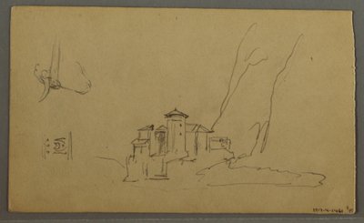Tegning, Dal, Kirke, St. Gilgen Østrig, muligvis 1868 af Frederic Edwin Church
