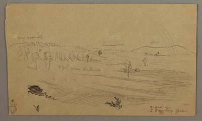 Tegning, Valley, regnbue, muligvis 1865-66 af Frederic Edwin Church