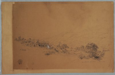 Tegning, dal med McAllisters savværk, Colombia, juni 1853 af Frederic Edwin Church