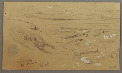 Tegning, Udsigt over Wady el-Arabah, 20. februar, muligvis 1868 af Frederic Edwin Church