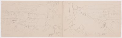 Tegning, Udsigt over bakkerne og sletten mod bjergene, El Yemen-dalen, februar 1868 af Frederic Edwin Church