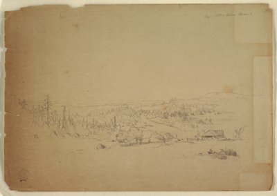 Tegning, Udsigt fra Grand Manan Island, Canada, til havet, september 1851 af Frederic Edwin Church