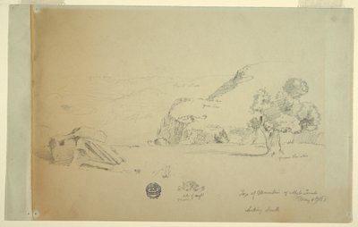 Tegning, Udsigt fra bakke vest for suk wadi, 4. maj 1868 af Frederic Edwin Church