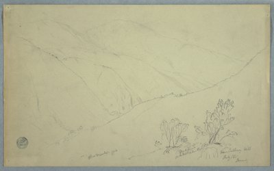 Tegning, udsigt over Blue Mountain Peak, set fra nær Salloway Hill, Jamaica, juli 1865 af Frederic Edwin Church