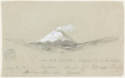 Tegning, Udsigt over Cotapaxi fra Hacienda San Antonio, Ecuador, 30. august 1853 af Frederic Edwin Church
