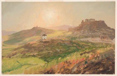 Tegning, Udsigt over Akropolis, Athen, april 1869 af Frederic Edwin Church