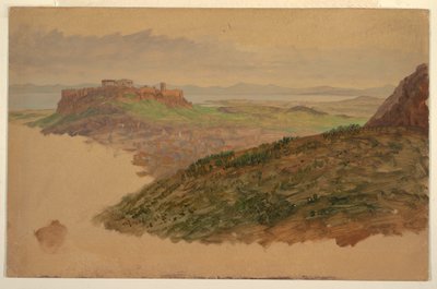 Tegning, Udsigt over Akropolis fra Lycabettus-bjerget, Athen, april 1869 af Frederic Edwin Church