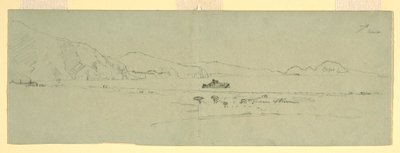 Tegning, Udsigt over halvøen Sorrento på Capri, Italien fra nordøst, 1869 af Frederic Edwin Church