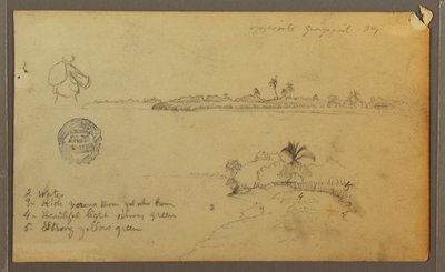 Tegning, Udsigt over østbredden af Guayas-floden, overfor Guayaquil, Ecuador, maj 1857 af Frederic Edwin Church