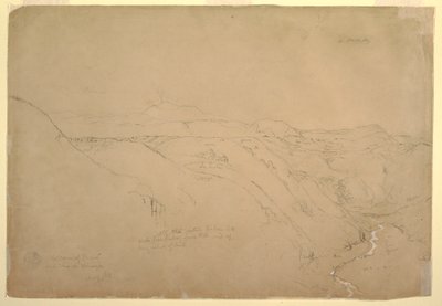 Tegning, Vulkanen Puresé og Rio de Vinagre, Purese, Colombia, august 1853 af Frederic Edwin Church