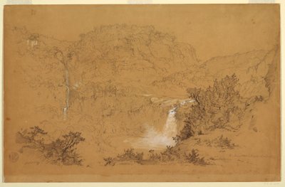 Tegning, vandfald nær haciendaen, Chillo, Ecuador, 26. juni 1857 af Frederic Edwin Church