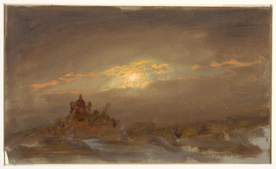 Tegning, Vinterlandskab ved måneskin, ca. 1870 af Frederic Edwin Church