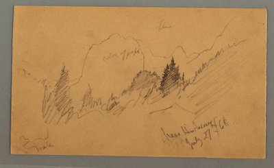 Tegning, skovklædte bjergtoppe, 27. juli 1868 af Frederic Edwin Church