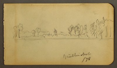 Tegning, skovklædt bred, 1878 af Frederic Edwin Church