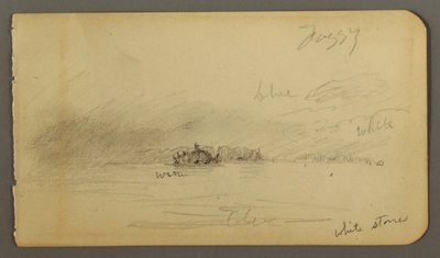 Tegning, Træbevokset kyst i tåge, muligvis 1878 af Frederic Edwin Church