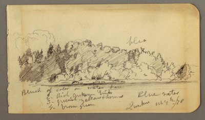 Tegning, træbevokset bred, vand, 1878 af Frederic Edwin Church