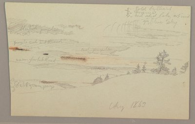Tegning, skovklædt skråning, bjergland, 1863 af Frederic Edwin Church