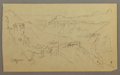 El Yemen Valley, Arabien: Udsigt over Winding Valley med en campingvogn af Frederic Edwin Church