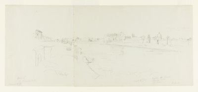 Landskabsudsigt over Rom fra Tiberflodens bredder med fjerntliggende udsigter over Sant Angelo-slottet, Claudes villa og Peterskirken, del 1 af Frederic Edwin Church