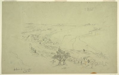 Siloam og Jerusalem, det sydøstlige hjørne af murene set fra Oliebjerget [Jerusalem og Silwan, Østjerusalem, Israel] af Frederic Edwin Church