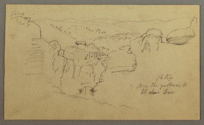 Skitse. Udsigt over Khirbet en Wasara "Petra / fra stykket til / El Deir" af Frederic Edwin Church