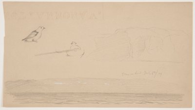 Skitser fra Labrador of Snow on Land, Man in Boat og Bird af Frederic Edwin Church