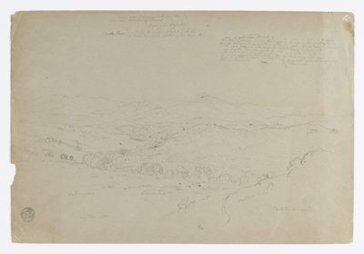 Studie.  Landskab med Mount Puresé.  Skitse.  Landskab. af Frederic Edwin Church