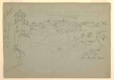 Udsigt over Tower ved Lydda, Palæstina [Ramleh, Israel] af Frederic Edwin Church