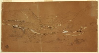 Dal med en bro og huse, nær Guaranda, Ecuador af Frederic Edwin Church