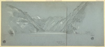 Udsigt over søen Konigssee med Falkenstein, nær Berchtesgaden, Bayern, Tyskland, del 2 af Frederic Edwin Church