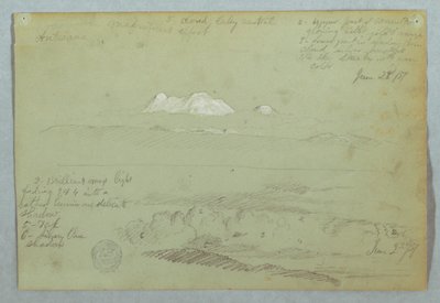 Udsigt over Artisana-vulkanen fra eller nær Quito og en overskyet himmel over en bjergryg, Ecuador af Frederic Edwin Church