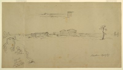 Udsigt over basilikaen og Neptuntemplet, Paestum, Italien af Frederic Edwin Church