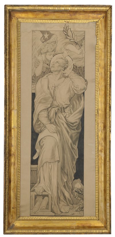 St Matthew: Design til et farvet glasvindue (blyant og grå vask på buff-papir) af Frederic James Shields