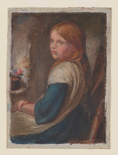 Study Of A Young Girl Seated, ca. 1870 (akvarel, gouache og gummi arabisk på papir) af Frederic James Shields