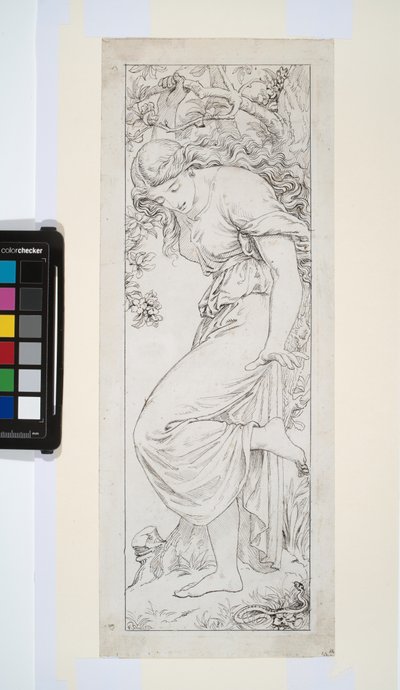 "The Malicious Babbler", studie til Kristi Himmelfartskapellet, ikke dateret (pen og blæk på lagt papir) af Frederic James Shields