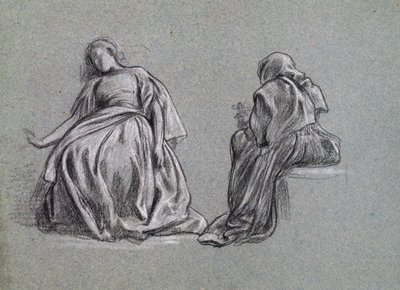 Tessa at Home (for George Eliots Romola), 1863 (sort-hvidt kridt på papir) af Frederic Leighton