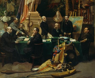 Jules Ferry (1832-1893) byder delegerede fra kolonier velkommen i november 1892 af Frederic Regamey