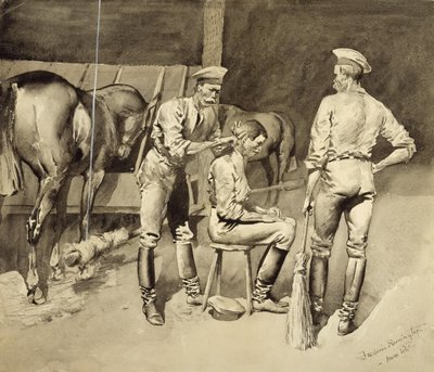 En klipning i en kavaleristald af Frederic Remington